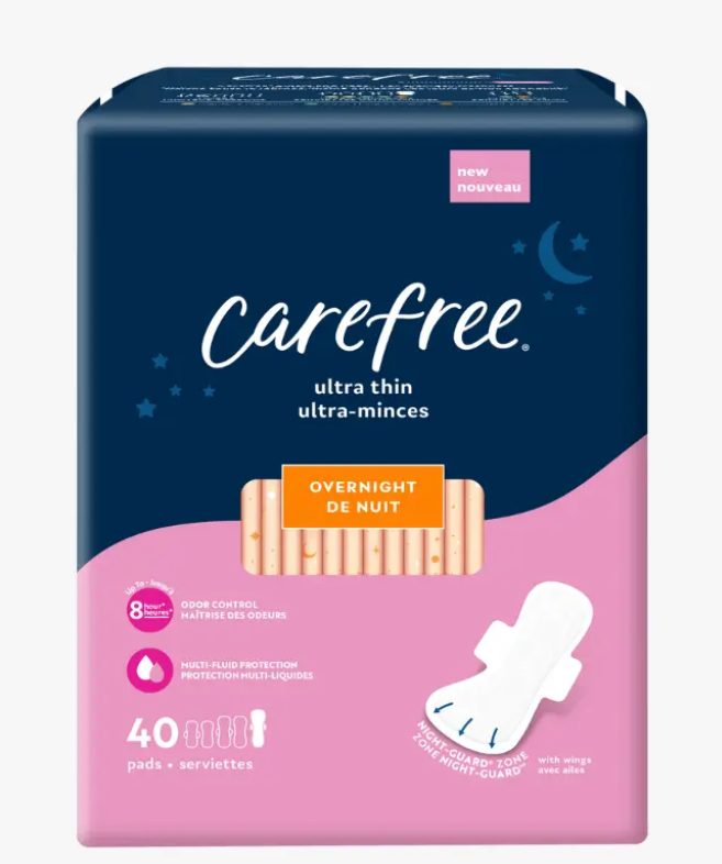 Carefree Ultra Thin Pads Overnight Wings 40's