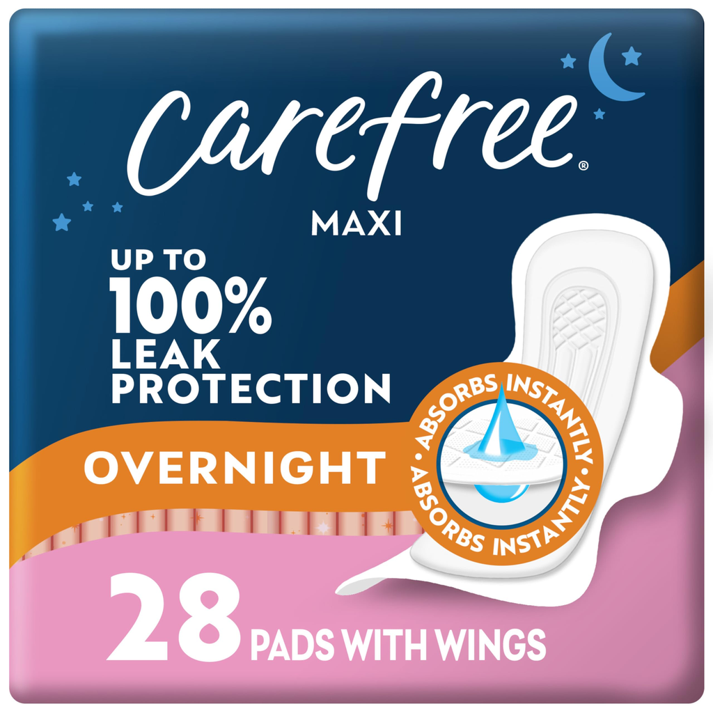 Carefree Maxi Pads Overnight Wings 28's