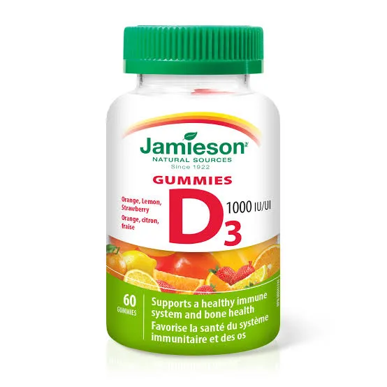 JAMIESON VITAMIN D3 GUMMIES 1000 IU - ORANGE,  STRAWBERRY, LEMON (60)