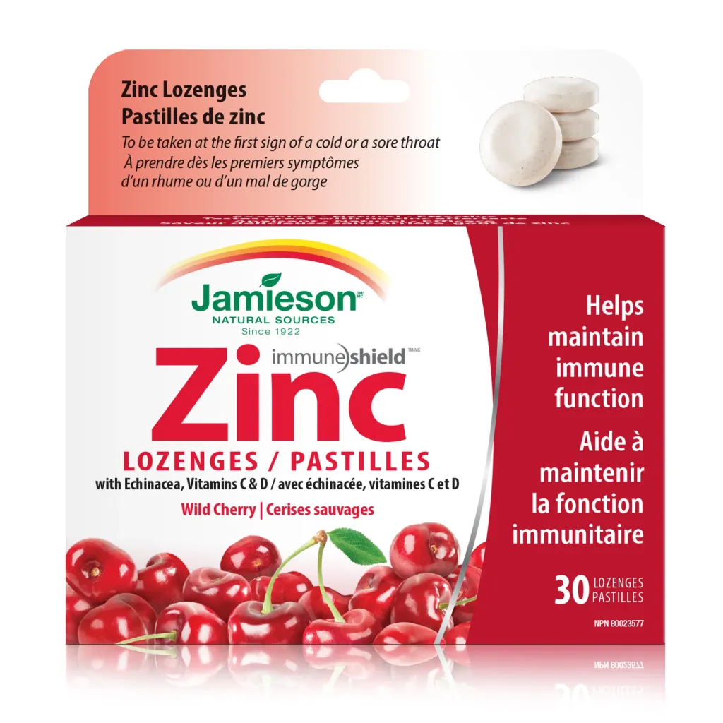 JAMIESON ZINC LOZENGES WITH ECHINACEA & VIT C&D HONEY LEMON